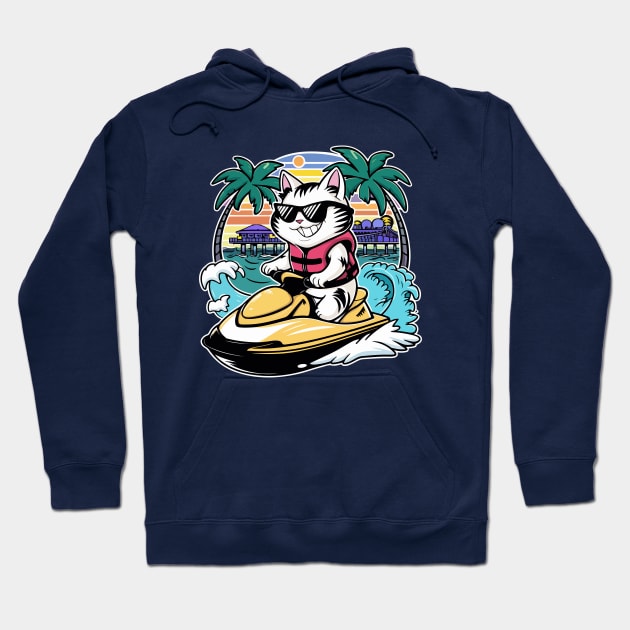 Cute Cat Jet Skiing Summer Funny Gift Hoodie by GrafiqueDynasty